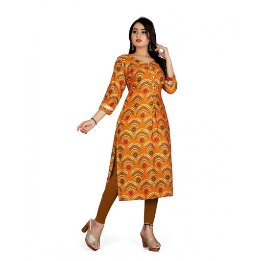 Amfyn Women's Rayon Foil Printed Straight Kurti (MustardYellow)