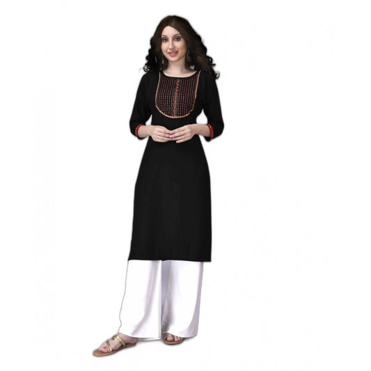 Amfyn Women's Rayon Lace Straight Kurti (Black)