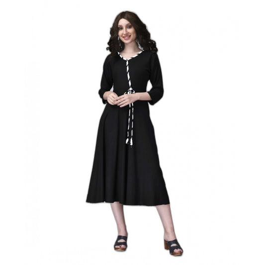 Amfyn Women's Rayon Lace Straight Kurti (Black)