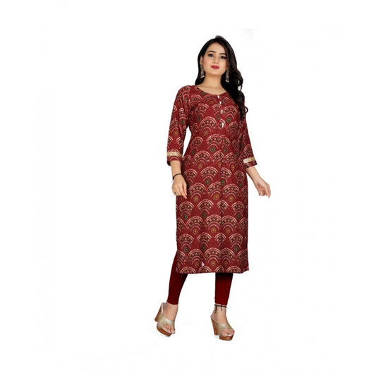 Amfyn Women's Rayon Foil Printed Straight Kurti (Maroon)