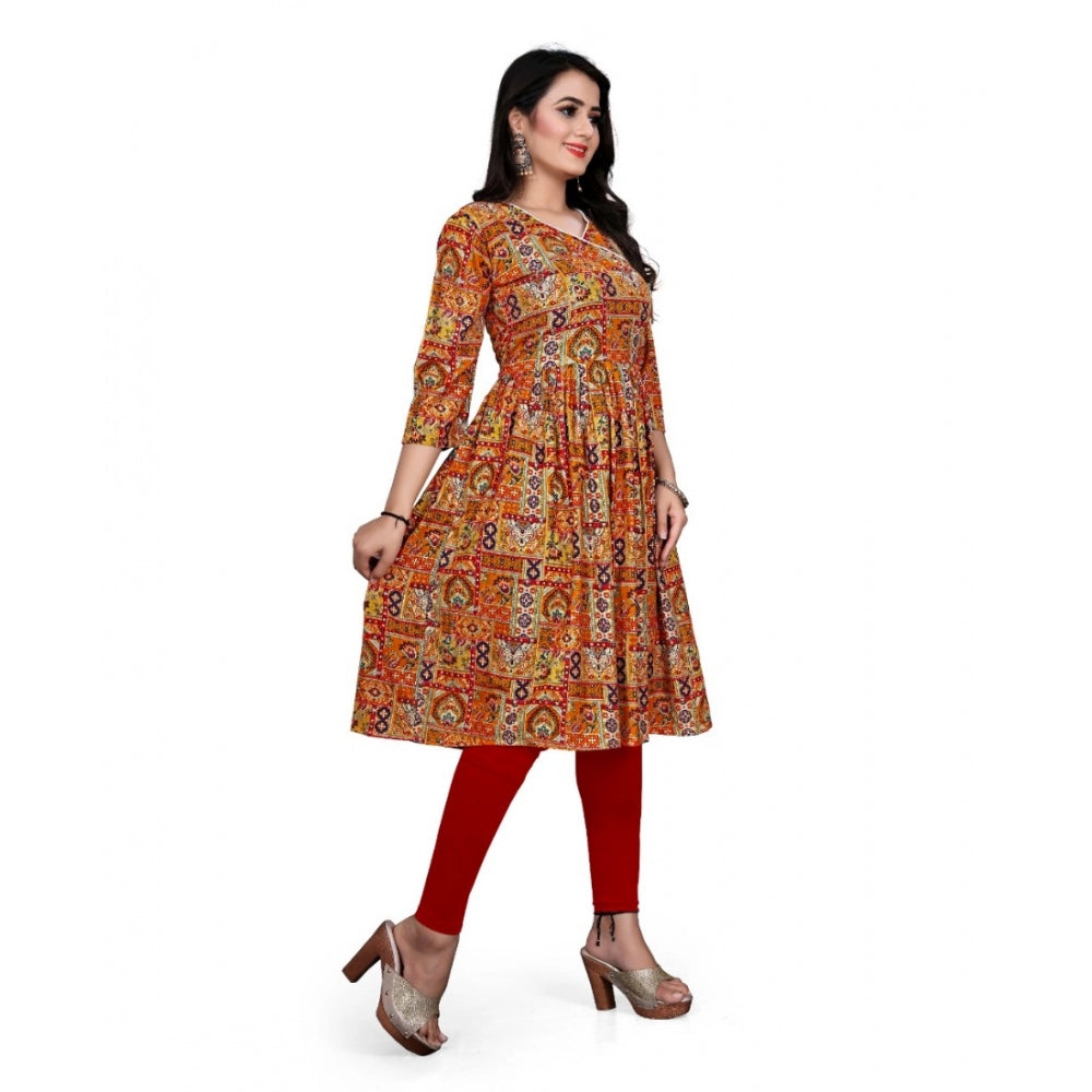 Amfyn Women's Rayon Foil Printed Straight Kurti (Yellow)