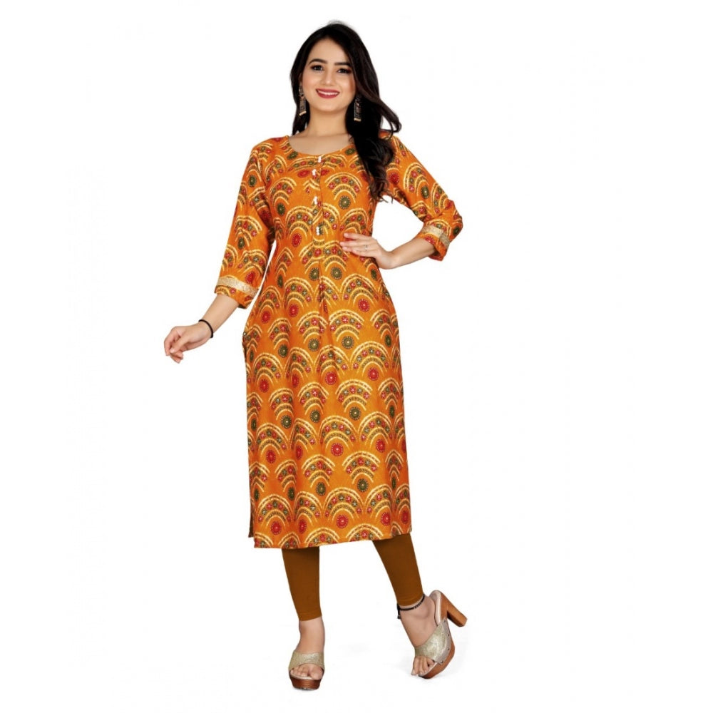 Amfyn Women's Rayon Foil Printed Straight Kurti (MustardYellow)