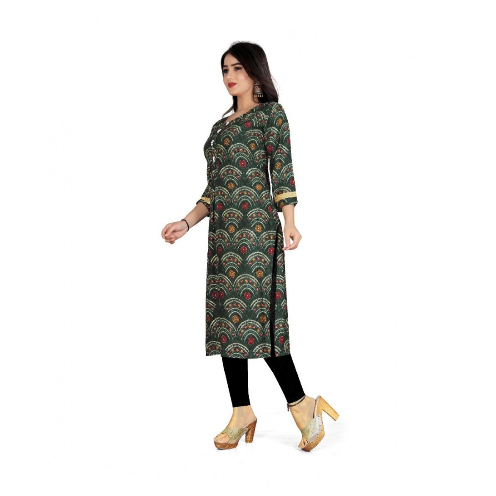 Amfyn Women's Rayon Foil Printed Straight Kurti (MehandhiGreen)