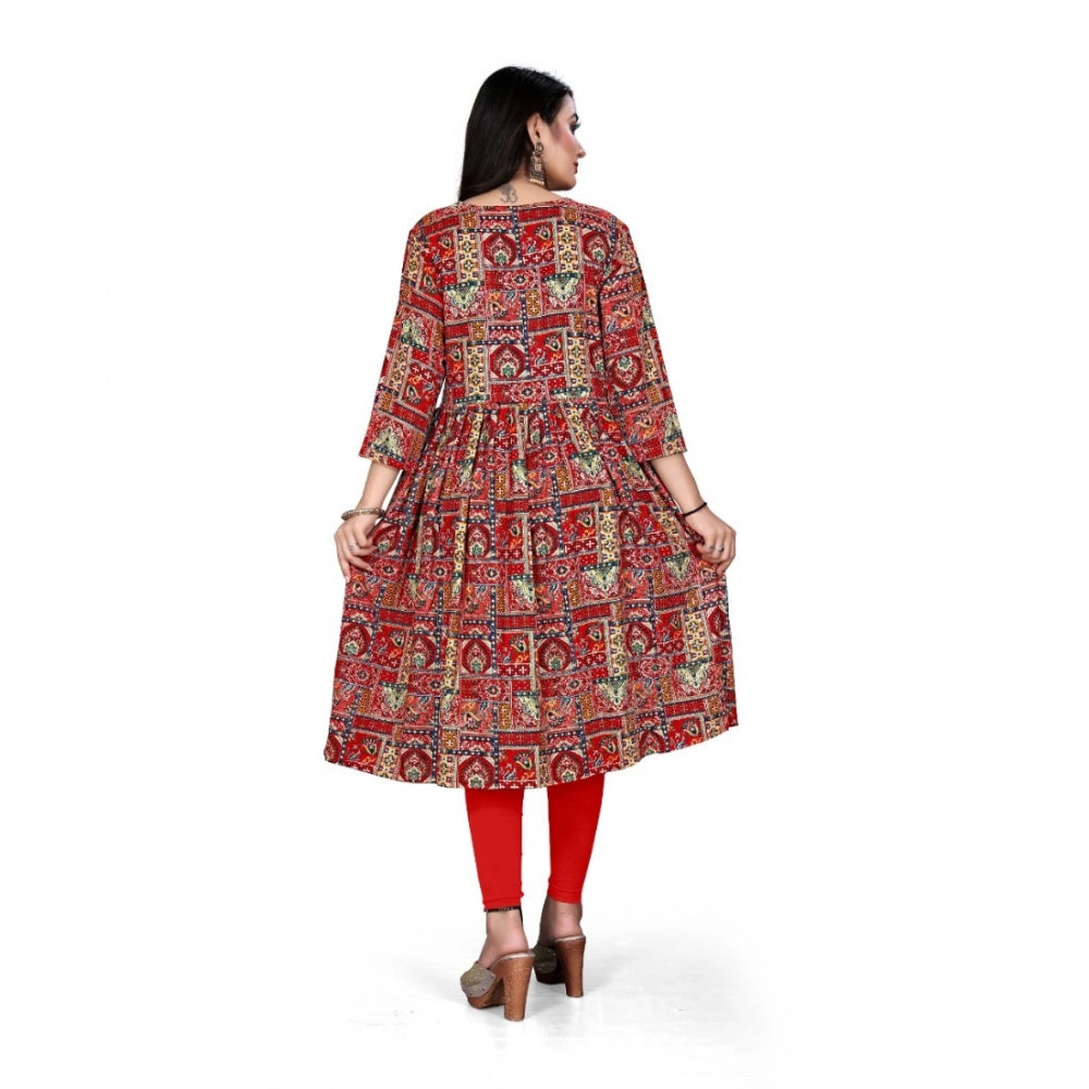 Amfyn Women's Rayon Foil Printed Straight Kurti (Red)