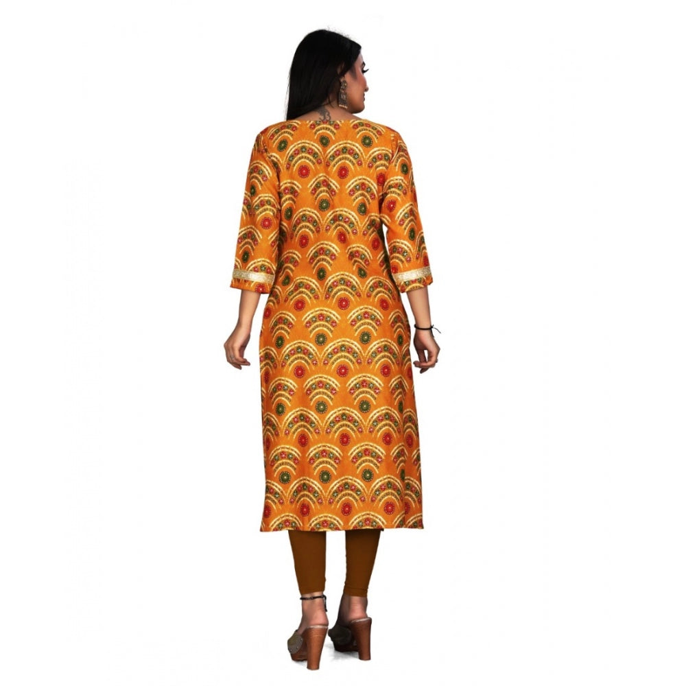 Amfyn Women's Rayon Foil Printed Straight Kurti (MustardYellow)