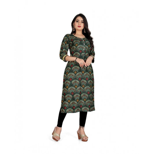 Amfyn Women's Rayon Foil Printed Straight Kurti (MehandhiGreen)