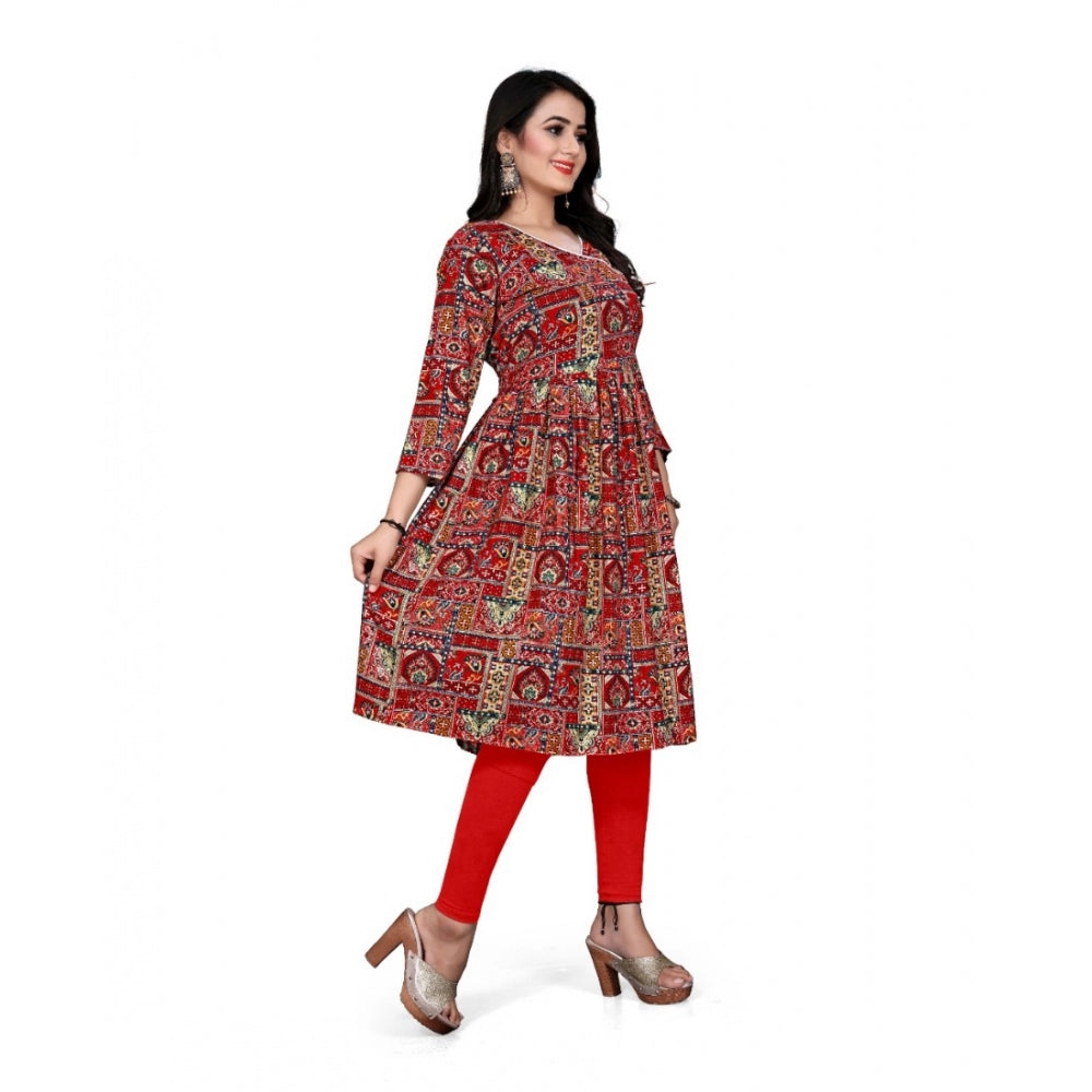 Amfyn Women's Rayon Foil Printed Straight Kurti (Red)