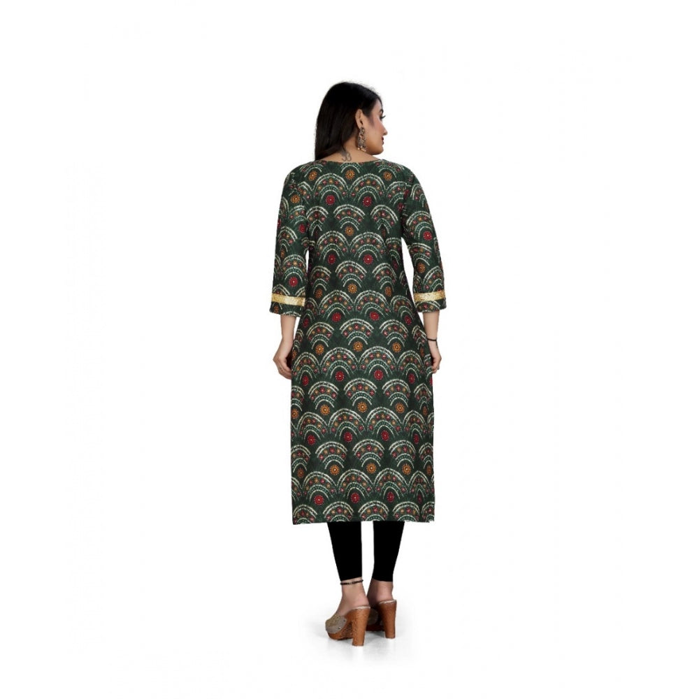 Amfyn Women's Rayon Foil Printed Straight Kurti (MehandhiGreen)