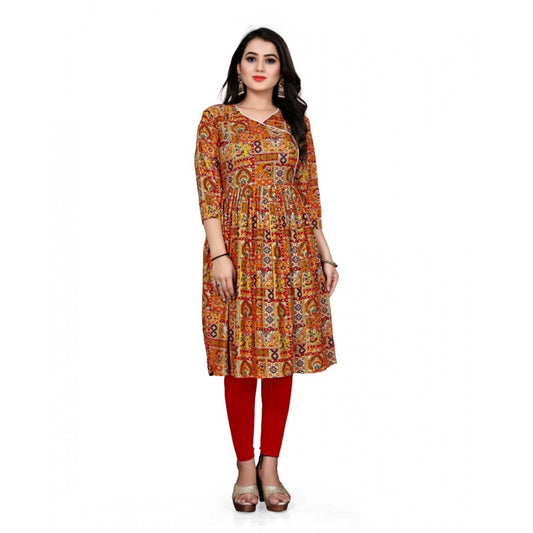 Amfyn Women's Rayon Foil Printed Straight Kurti (Yellow)