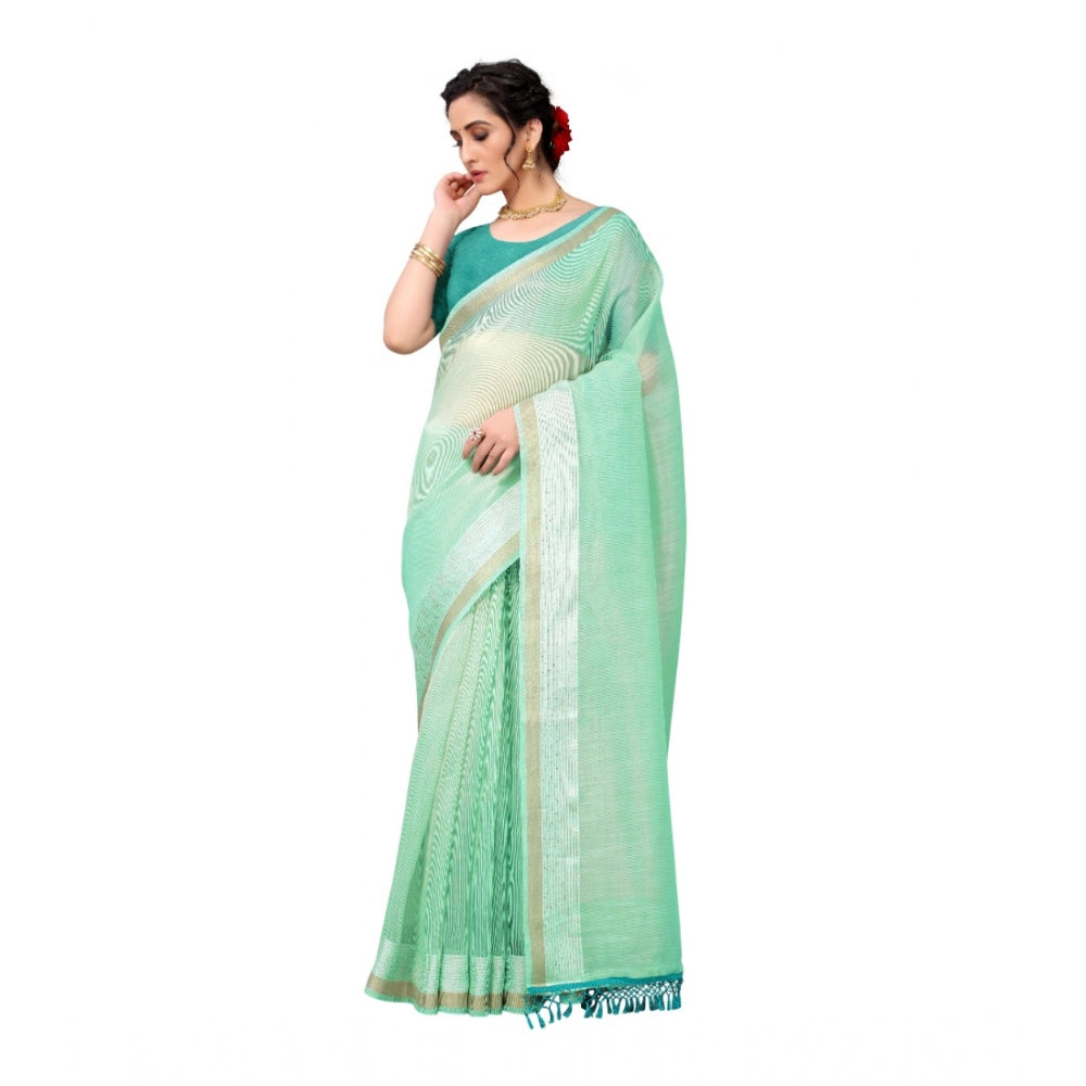 Amfyn Women's Cotton Woven Printed Sarees (Rama Blue, 5-6 Mtrs)