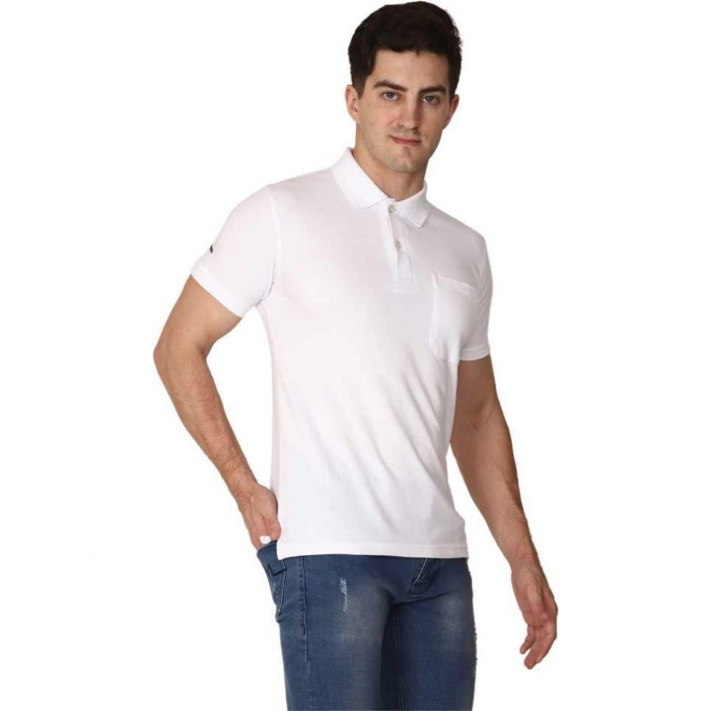 Amfyn Men's Half Sleeve Polo Collar Cotton T Shirt (White )