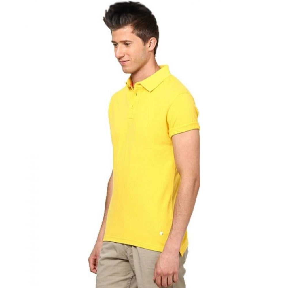 Amfyn Men's Half Sleeve Polo Collar Cotton T Shirt (Lemon Yellow)