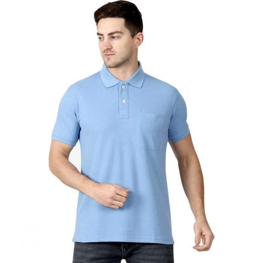 Amfyn Men's Half Sleeve Polo Collar Cotton T Shirt (Sky Blue)