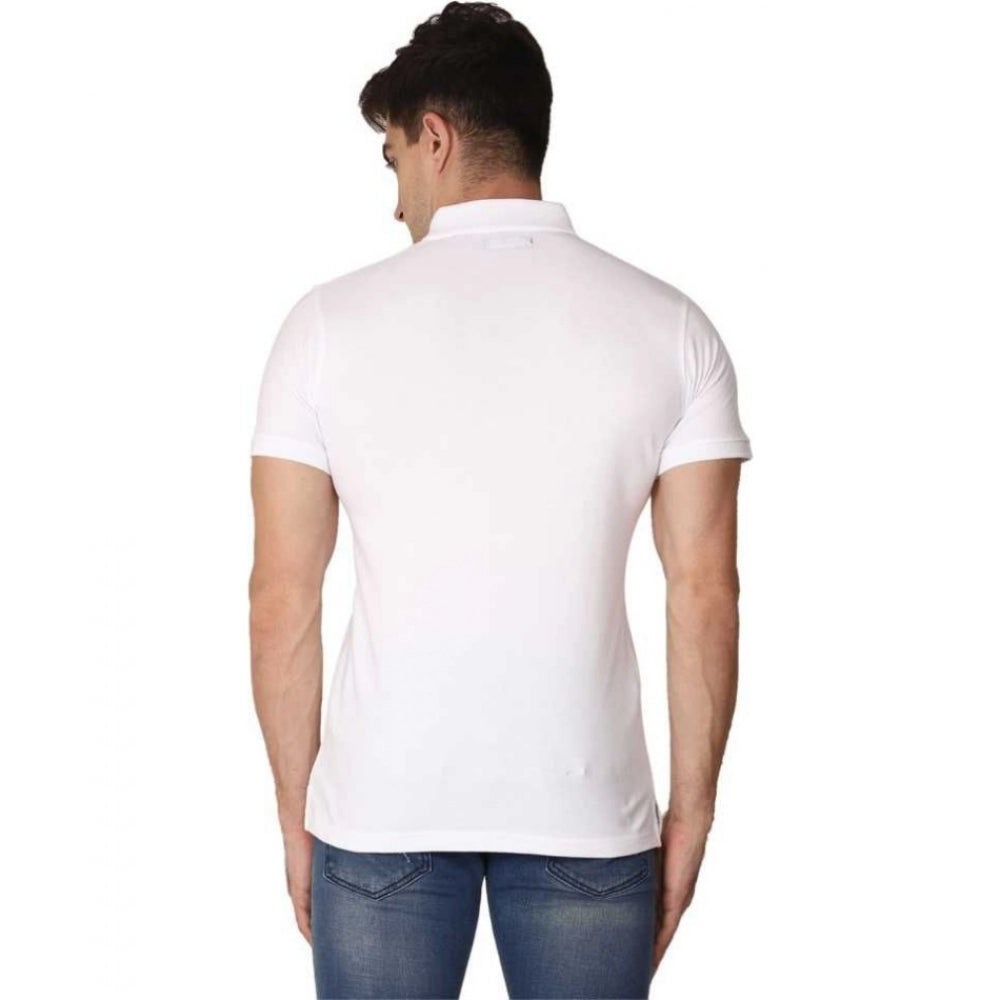 Amfyn Men's Half Sleeve Polo Collar Cotton T Shirt (White )