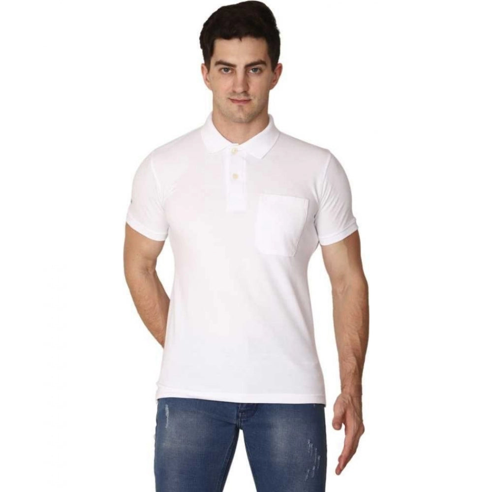 Amfyn Men's Half Sleeve Polo Collar Cotton T Shirt (White )