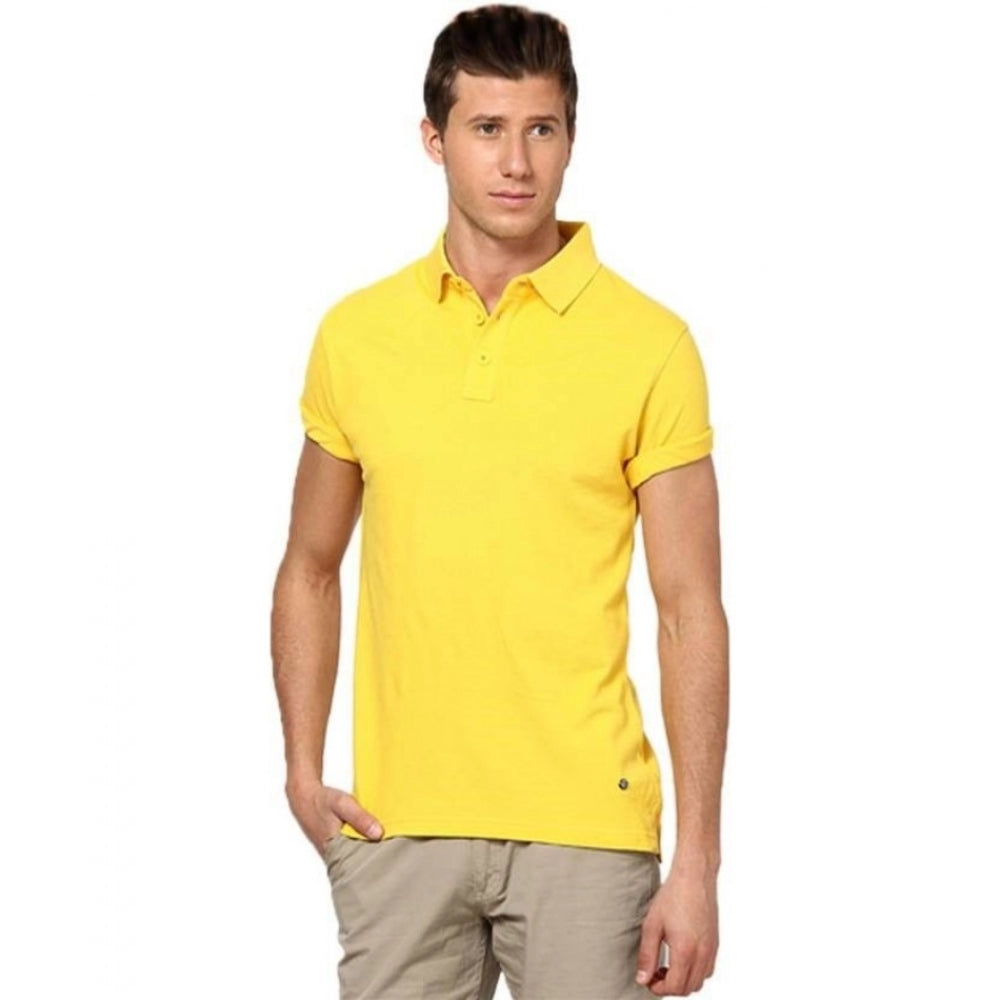 Amfyn Men's Half Sleeve Polo Collar Cotton T Shirt (Lemon Yellow)