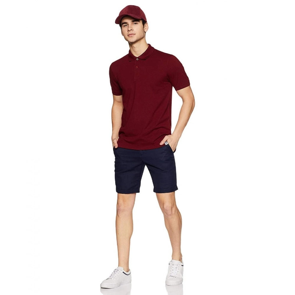 Amfyn Men's Half Sleeve Polo Collar Cotton T Shirt (Maroon)