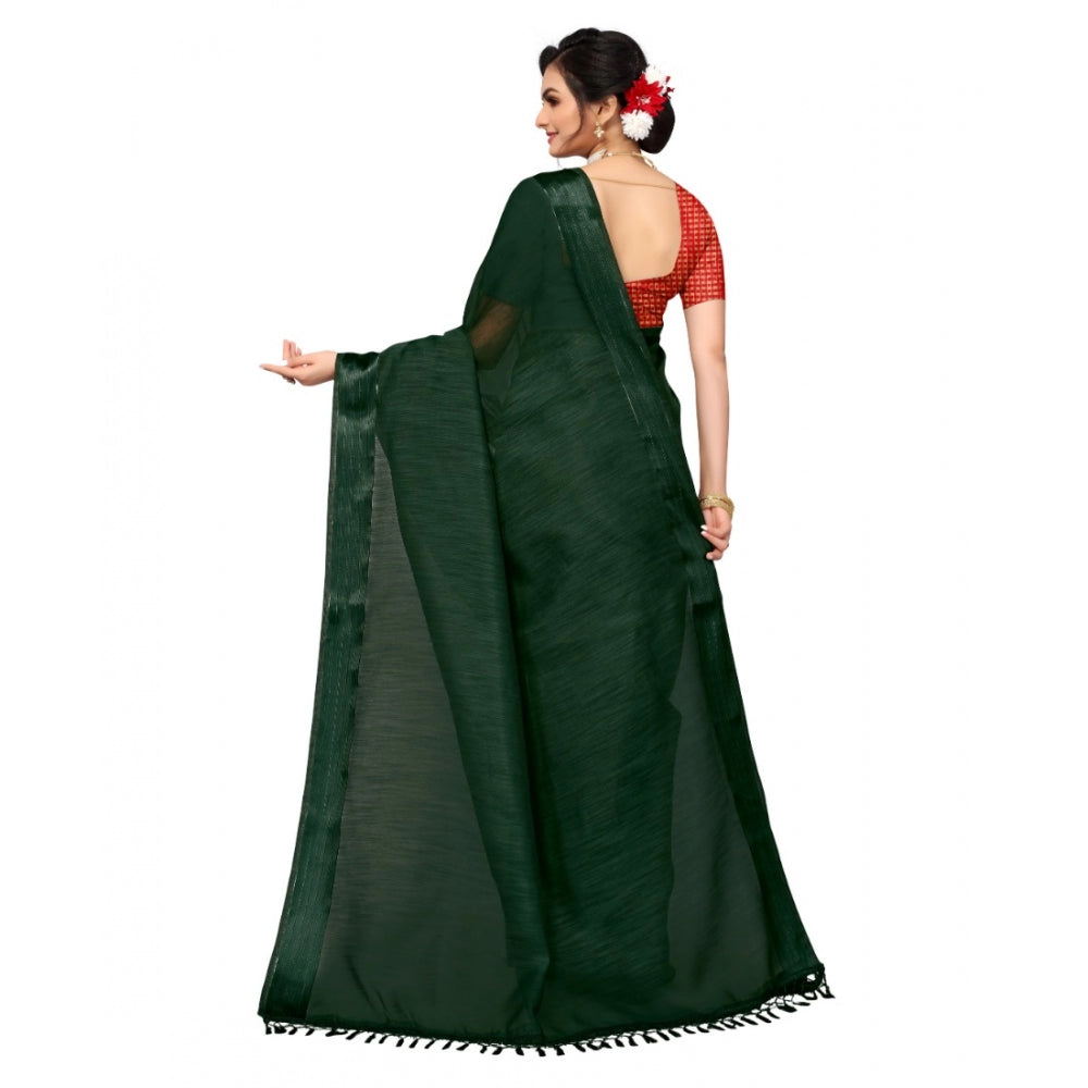 Amfyn Women's Cotton Blend Stripe Pattern Sarees (Green, 5-6 Mtrs)