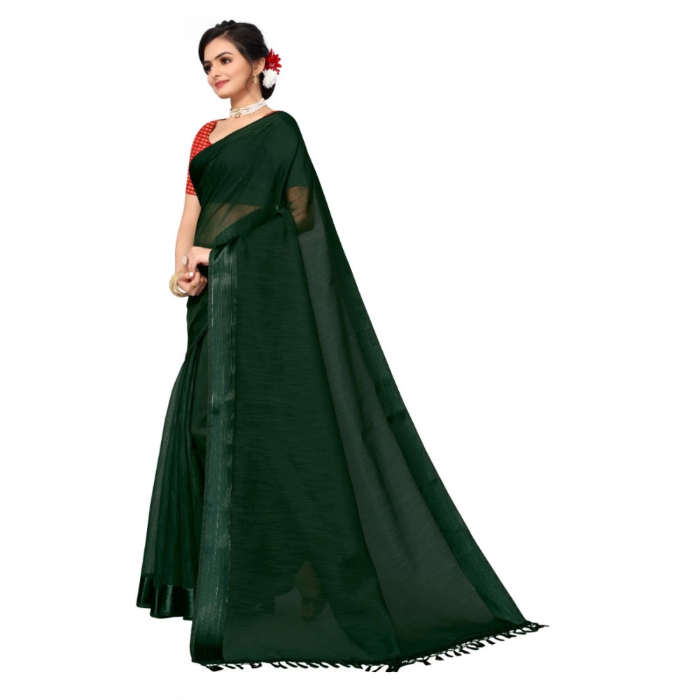 Amfyn Women's Cotton Blend Stripe Pattern Sarees (Green, 5-6 Mtrs)