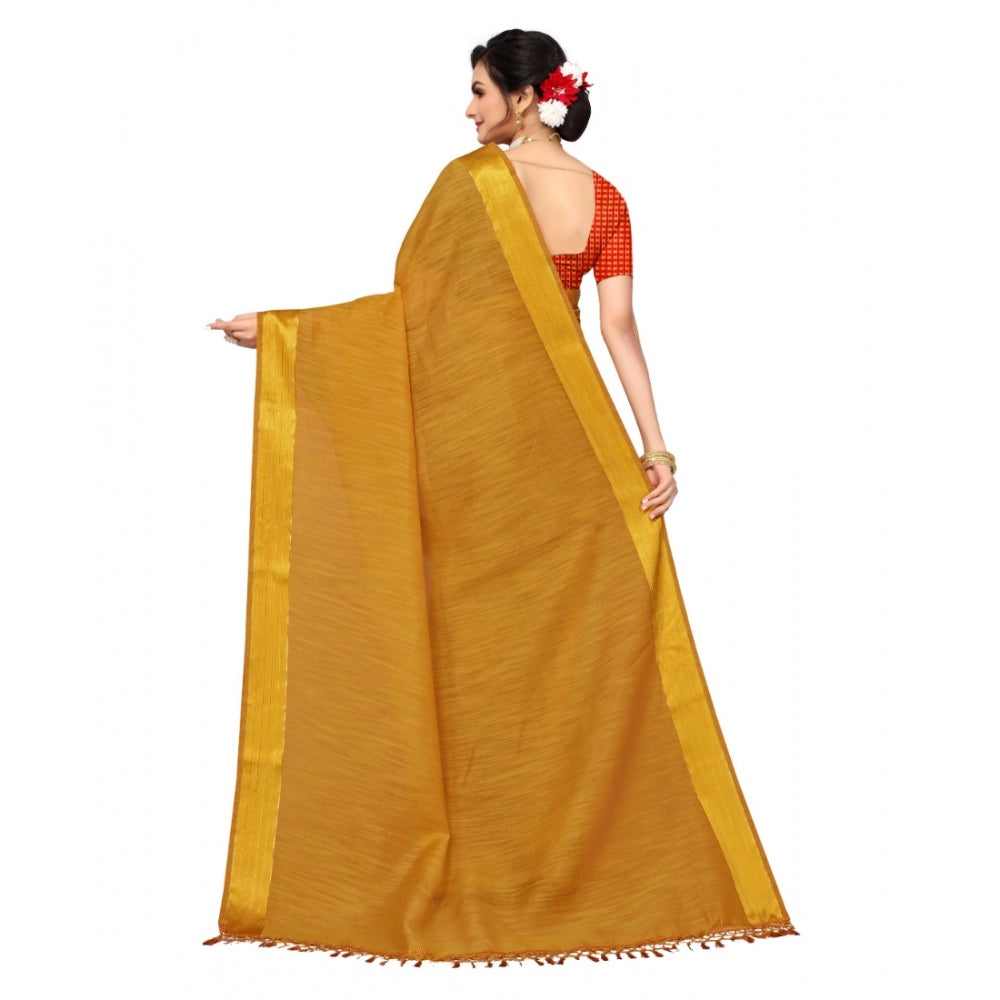 Amfyn Women's Cotton Blend Stripe Pattern Sarees (Mustard, 5-6 Mtrs)