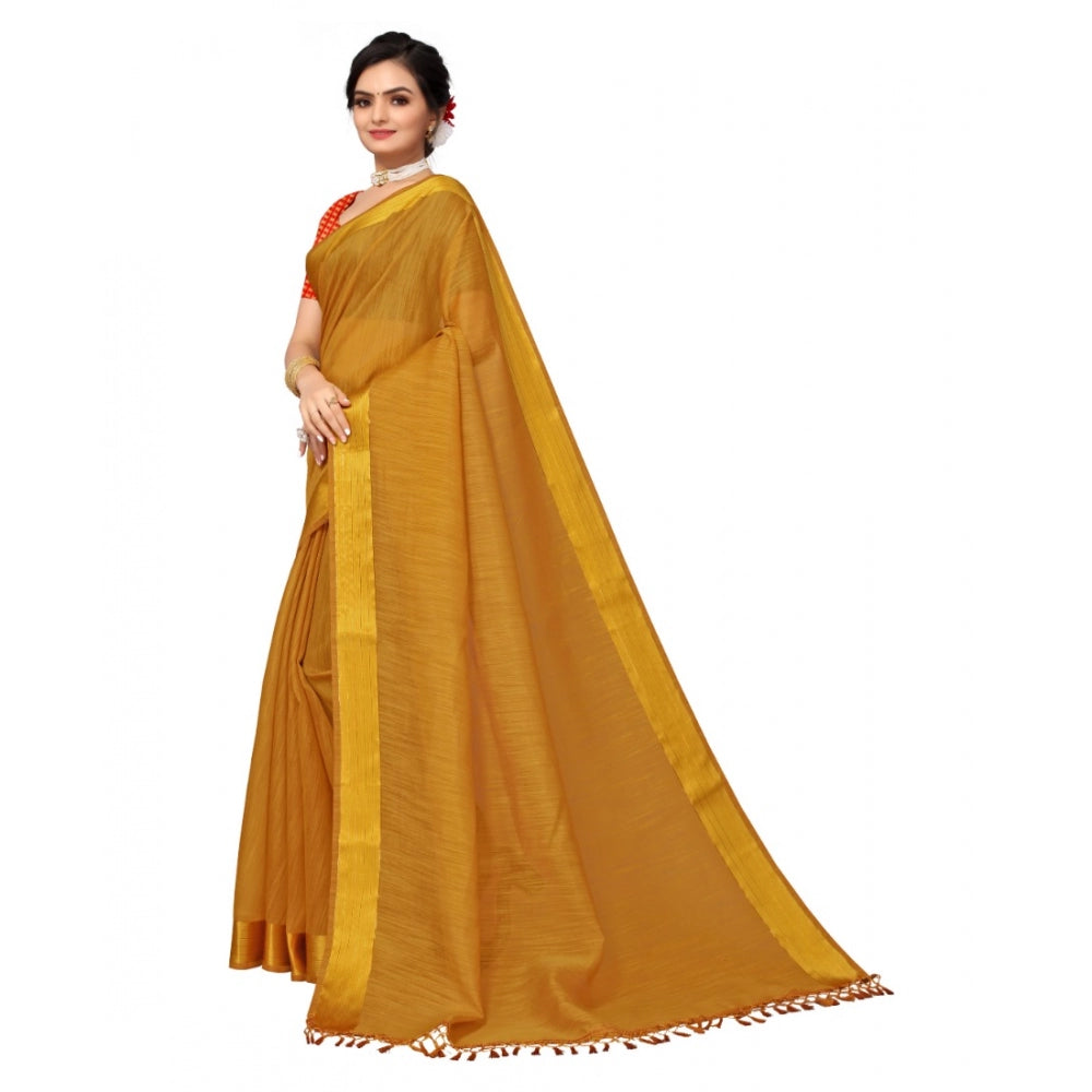 Amfyn Women's Cotton Blend Stripe Pattern Sarees (Mustard, 5-6 Mtrs)