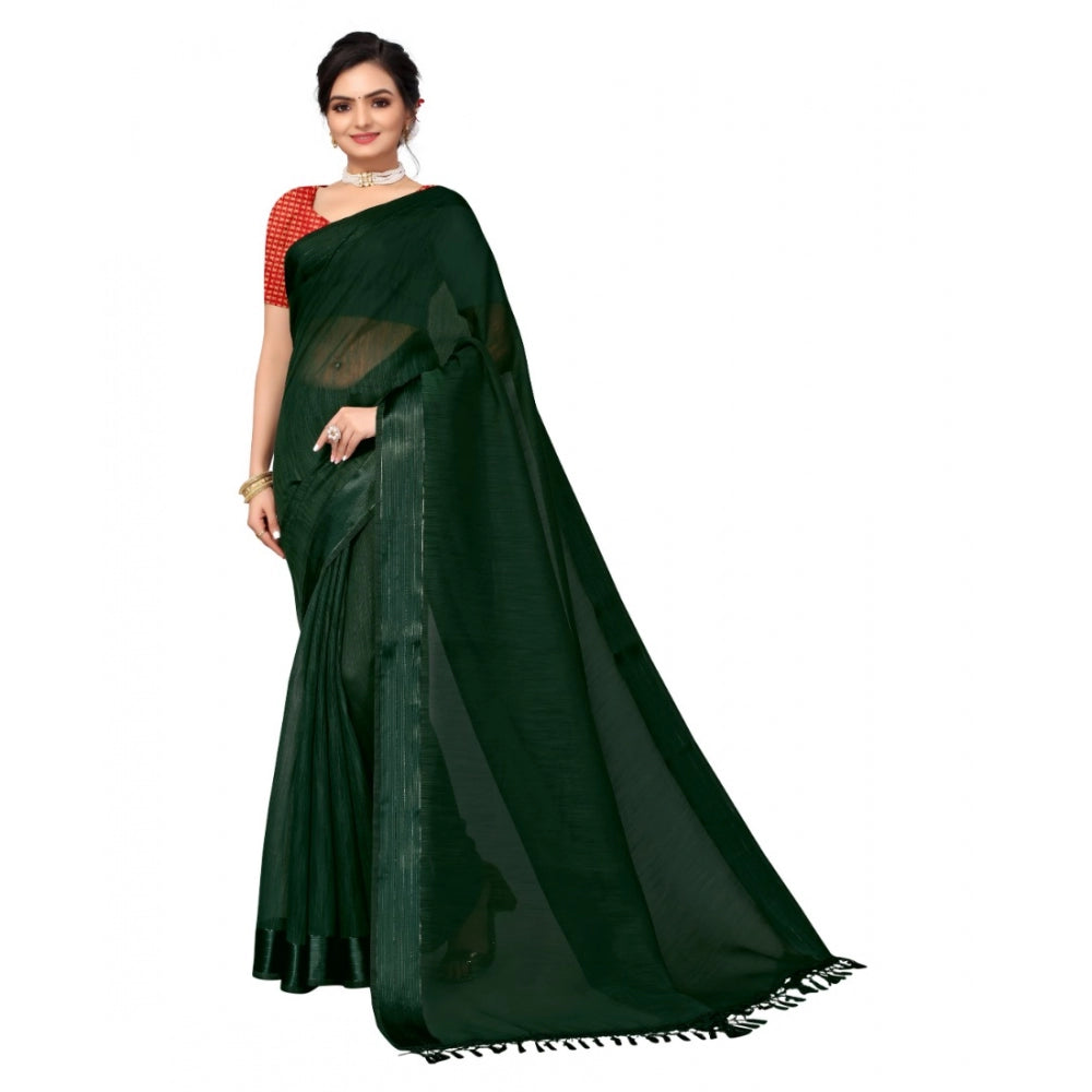 Amfyn Women's Cotton Blend Stripe Pattern Sarees (Green, 5-6 Mtrs)