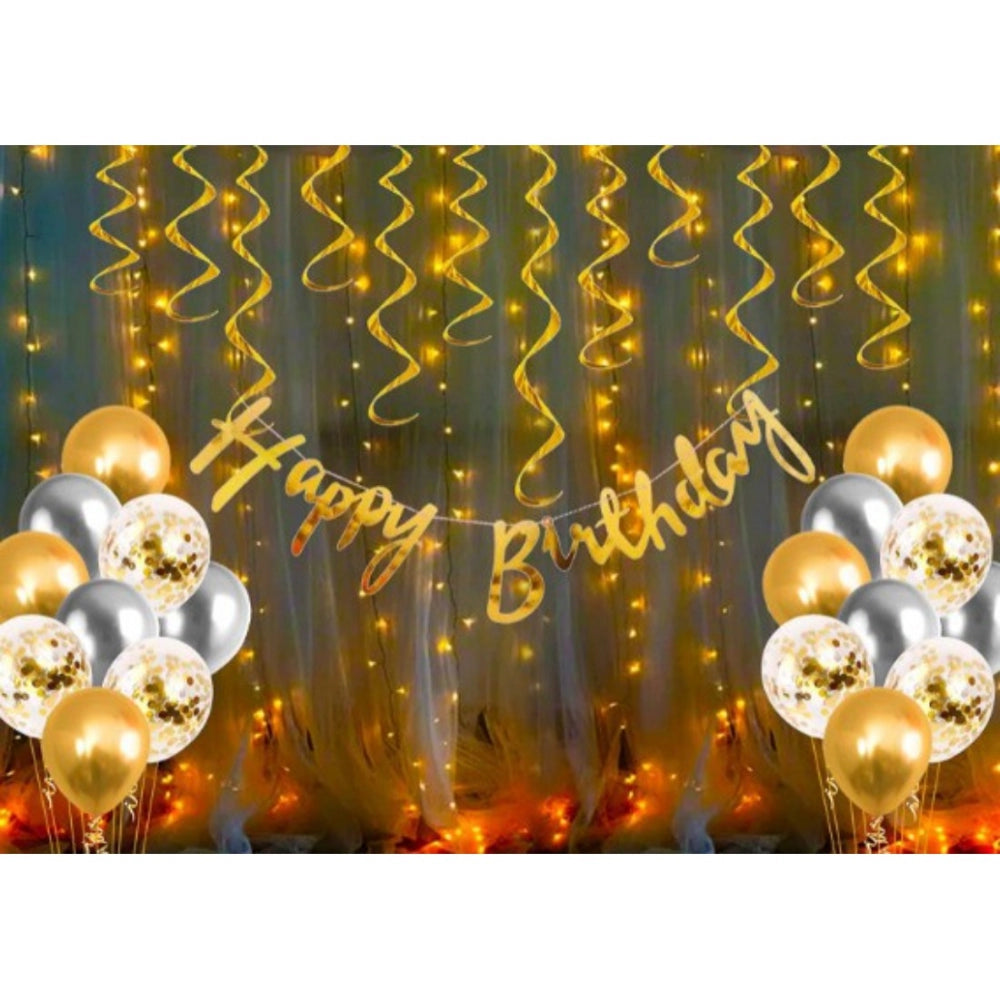 Fashion Happy Birthday Decoration Kit Combo With Fairy Led Light (Multicolor)