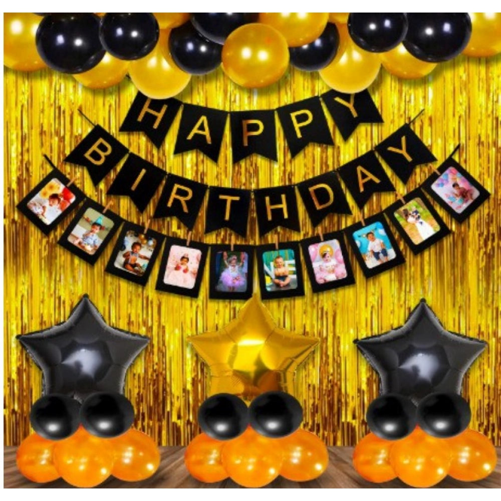Fashion Happy Birthday Decoration Combo Of Curtain And Metallic And Foil Balloons (Multicolor)