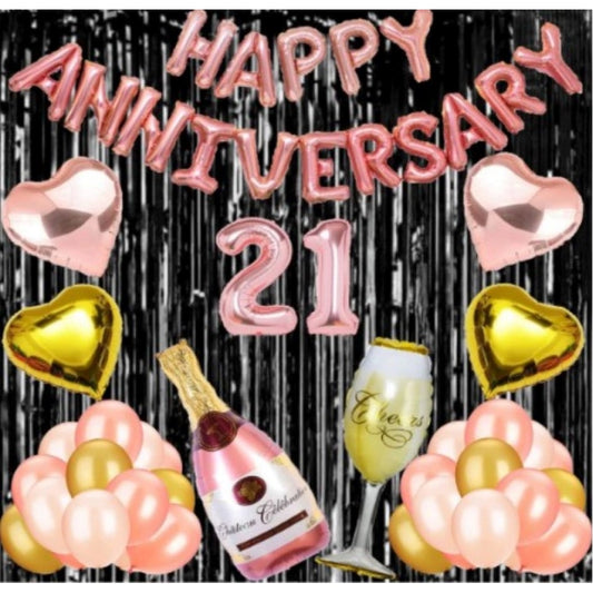 Fashion 21St Anniversary Rose Gold Foil Balloons With Happy Decoration Items Set (Rose Gold)