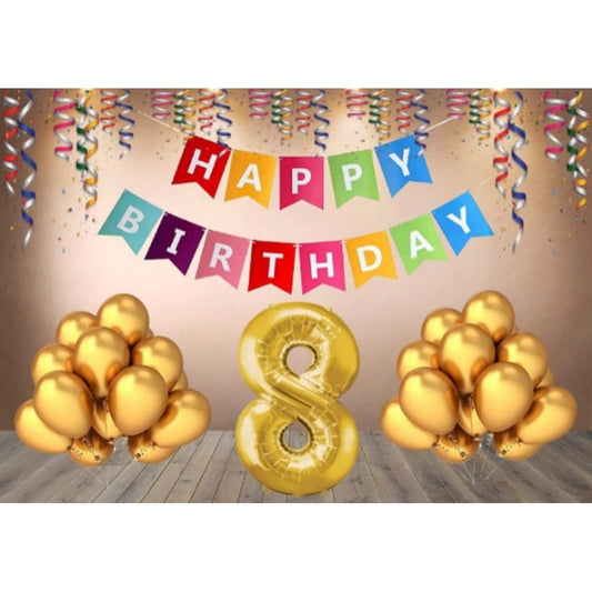 Amfyn 8Th Happy Birthday Decoration Combo With Multi Color Banner (Multicolor)