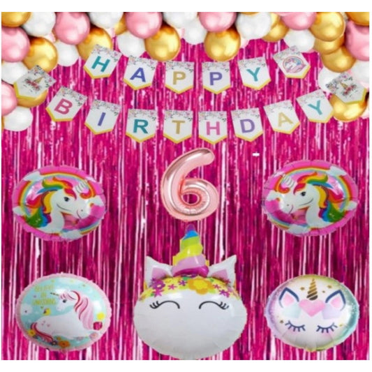 Amfyn 6Th Happy Birthday Decoration Combo With Unicorn Foil Balloon (Pink)