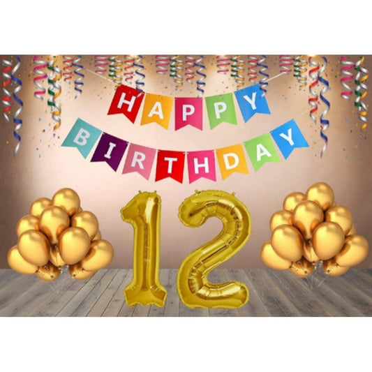 Amfyn 12Th Happy Birthday Decoration Combo With Multi Color Banner (Multicolor)