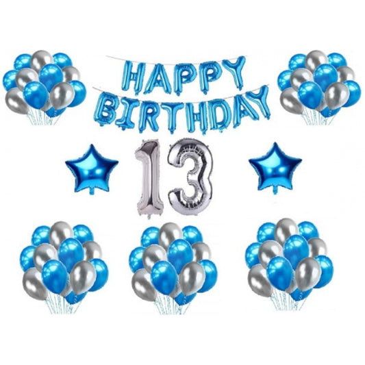 Amfyn 13Th Happy Birthday Decoration Combo With Foil And Star Balloons (Blue, Silver)