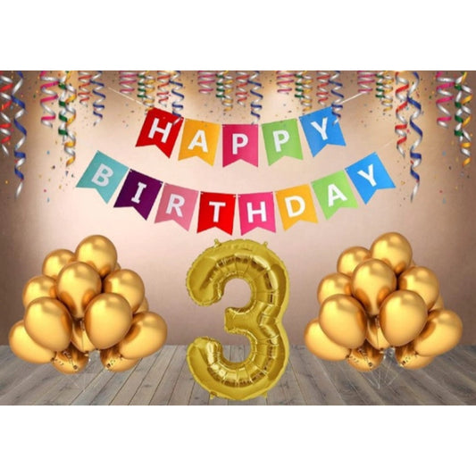 Amfyn 3Rd Happy Birthday Decoration Combo With Multi Color Banner (Multicolor)