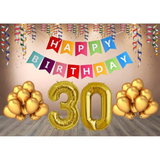 Amfyn 30Th Happy Birthday Decoration Combo With Multi Color Banner (Golden)