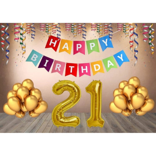 Amfyn 21St Happy Birthday Decoration Combo With Multi Color Banner (Golden)