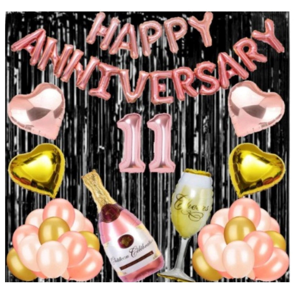 Fashion 11Th Anniversary Rose Gold Foil Balloons With Happy Decoration Items Set (Rose Gold)