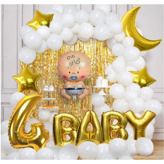 Fashion 4Th Birthday Decoration Combo Of No 4 Balloons, Foil And Metallic Balloons (Golden)