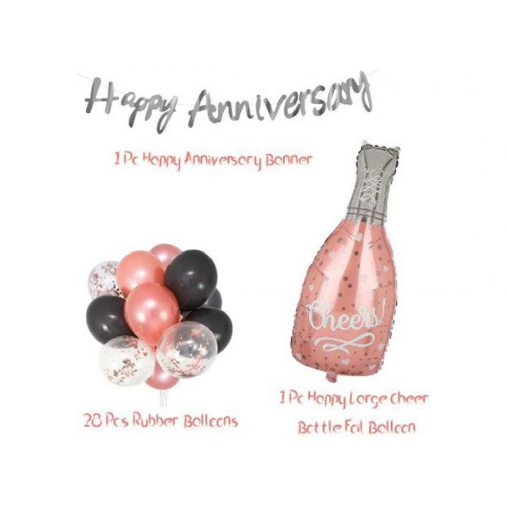 Fashion Happy Anniversary Decoration Set Cheer Bottle And Foil Balloons (Rose Gold)