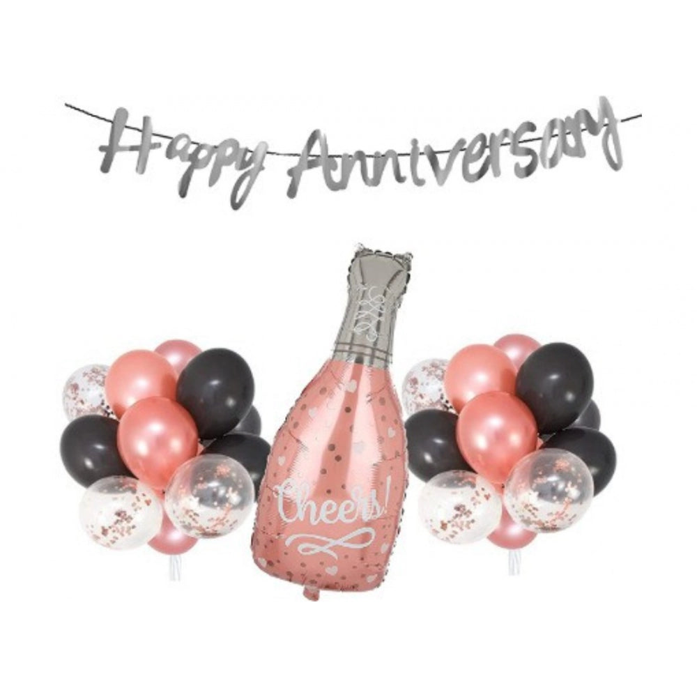 Fashion Happy Anniversary Decoration Set Cheer Bottle And Foil Balloons (Rose Gold)