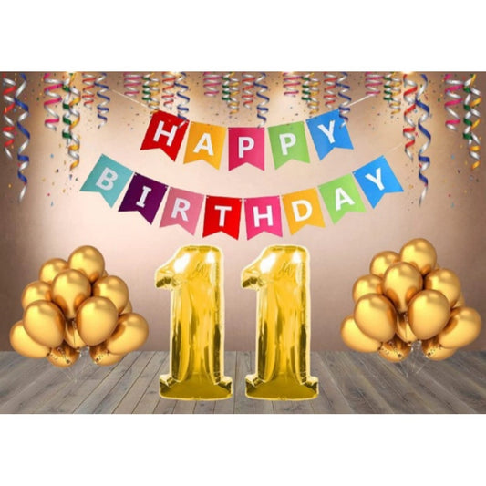 Amfyn 11Th Happy Birthday Decoration Combo With Multi Color Banner (Multicolor)