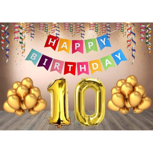 Amfyn 10Th Happy Birthday Decoration Combo With Multi Color Banner (Multicolor)