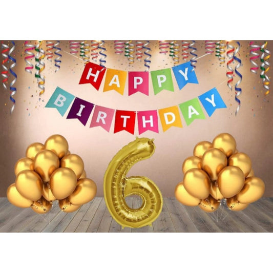 Amfyn 6Th Happy Birthday Decoration Combo With Multi Color Banner (Multicolor)