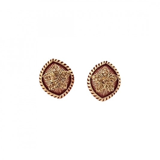 Fashion Women's Alloy Ceramic Stone And Designer Work Gold Plated Stud (Red)