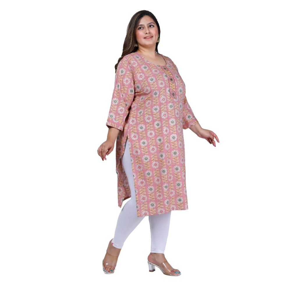 Amfyn Women's Office wear Golden Foil Capsule Straight Kurti (Pink)