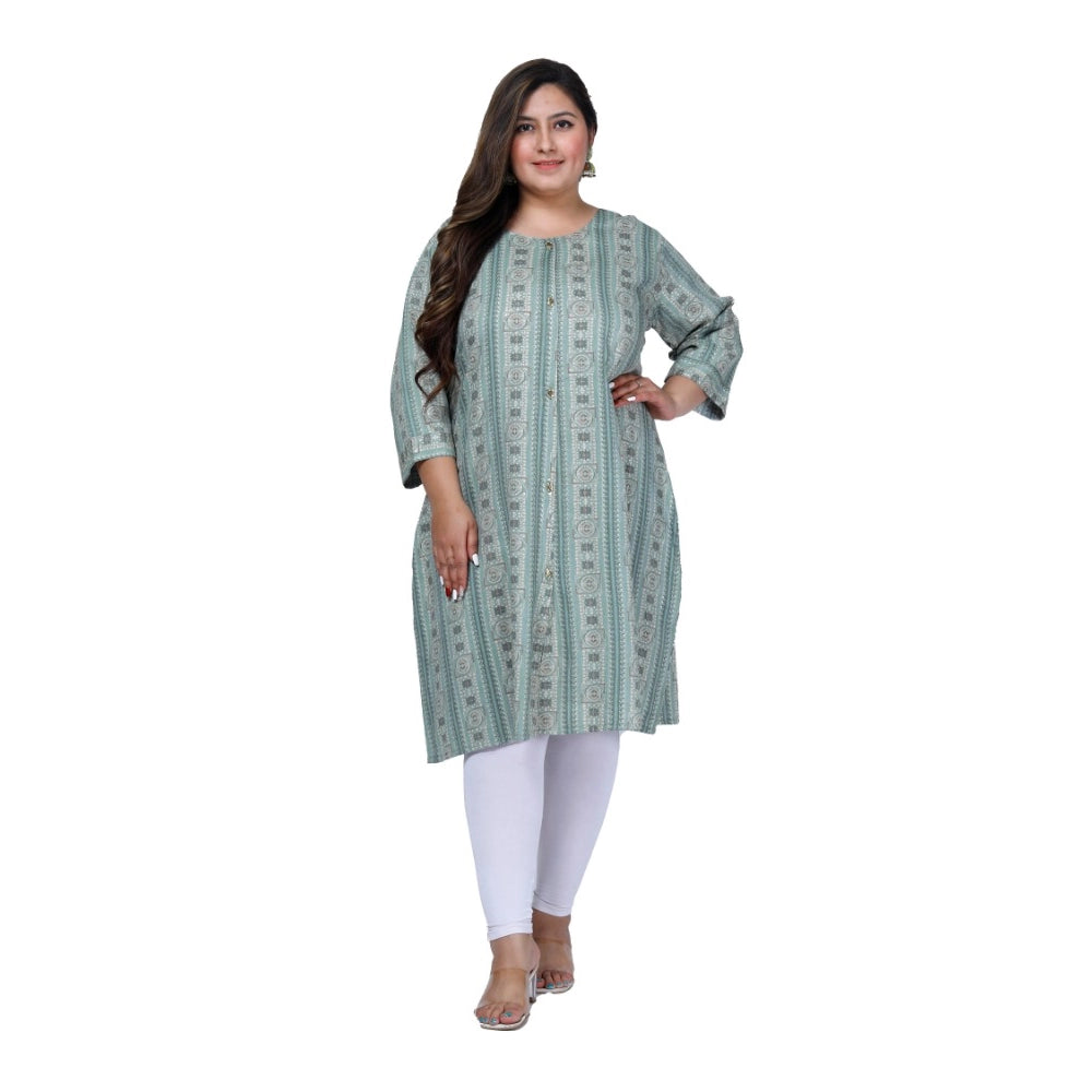 Amfyn Women's Office wear Golden Foil Capsule A-Line Kurti (Light Green)