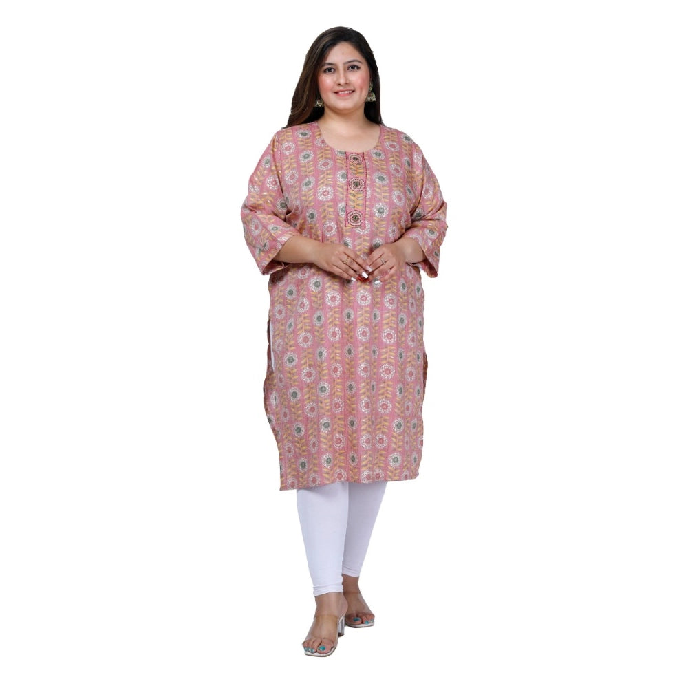 Amfyn Women's Office wear Golden Foil Capsule Straight Kurti (Pink)