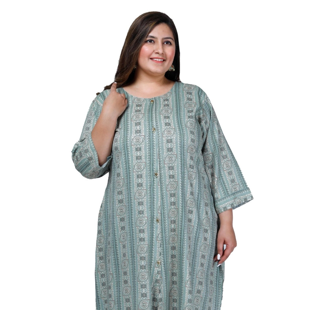 Amfyn Women's Office wear Golden Foil Capsule A-Line Kurti (Light Green)