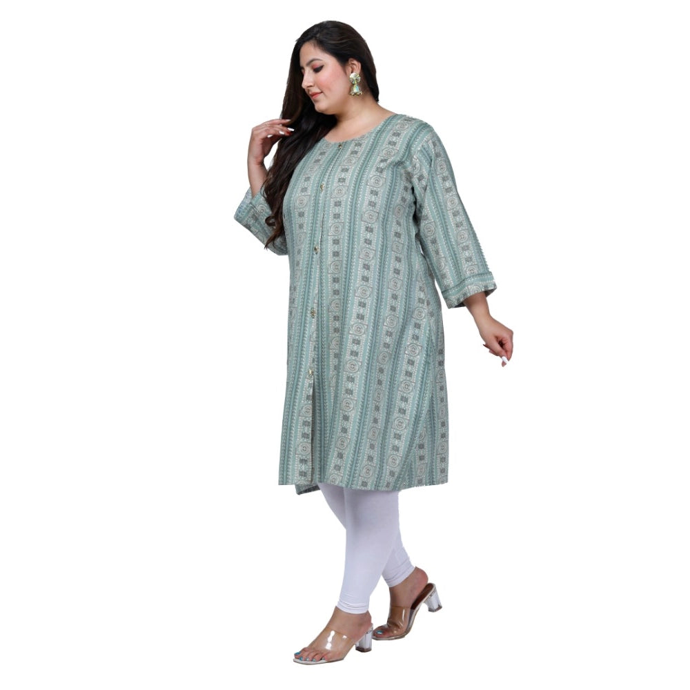 Amfyn Women's Office wear Golden Foil Capsule A-Line Kurti (Light Green)