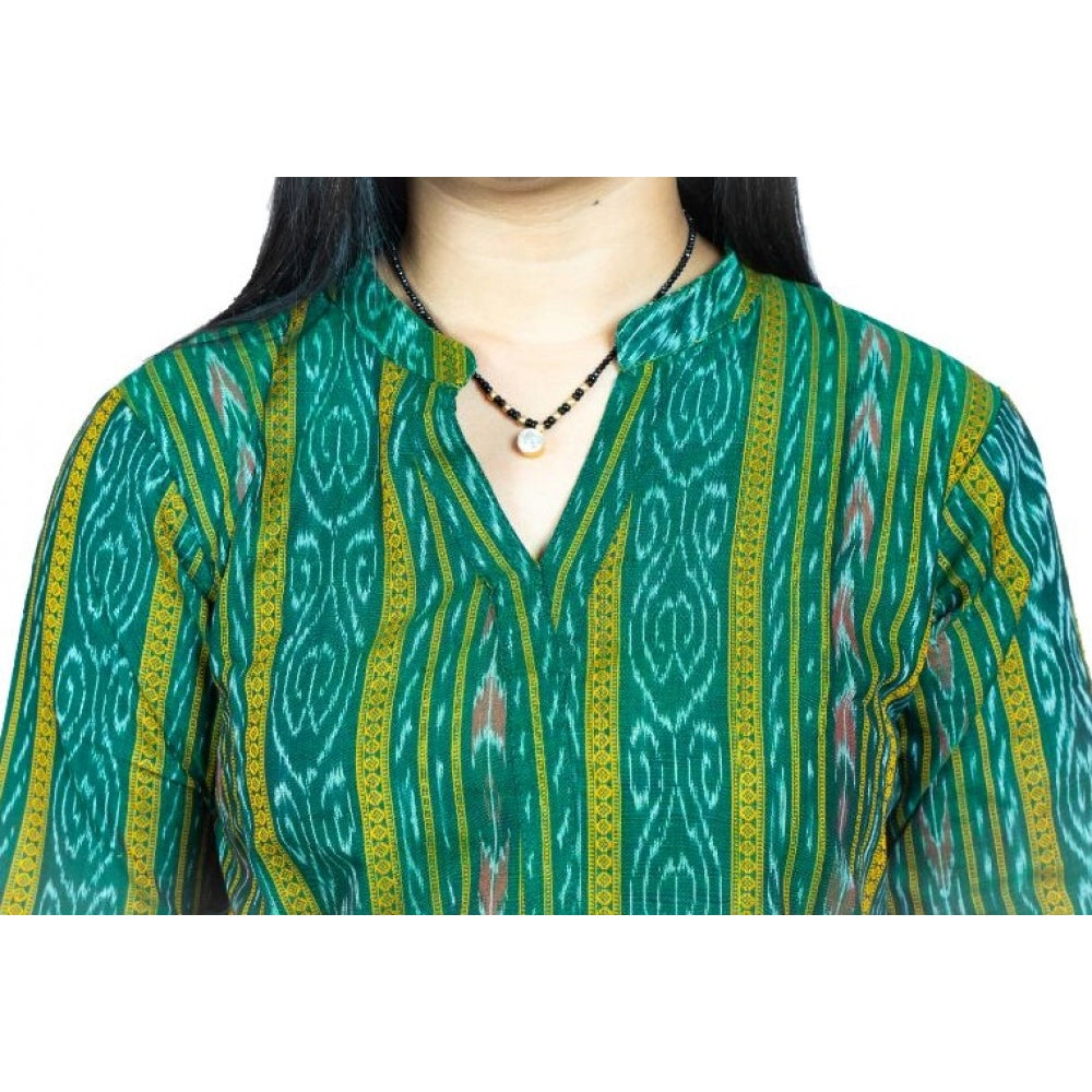 Amfyn Women's Sambalpuri Certified Handloom Pure Cotton Straight Kurti (Green)